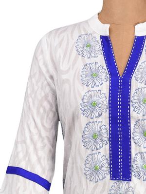 blue placket mandarin collar cotton kurta - 1061394 - Standard Image - 4
