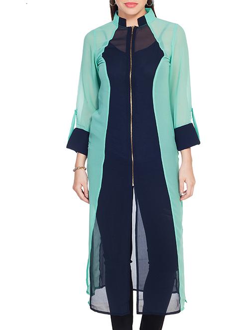 green solid georgette tunic - 10626604 - Standard Image - 1