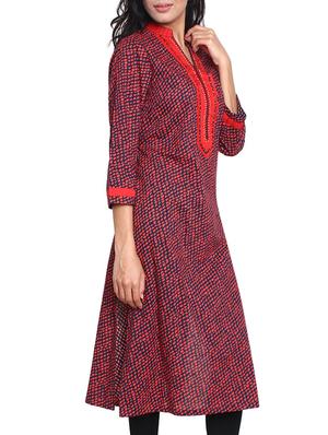 red cotton a-line kurta - 10630964 - Standard Image - 2