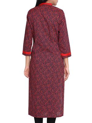 red cotton a-line kurta - 10630964 - Standard Image - 3