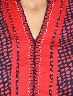 red cotton a-line kurta - 10630964 - Standard Image - 4