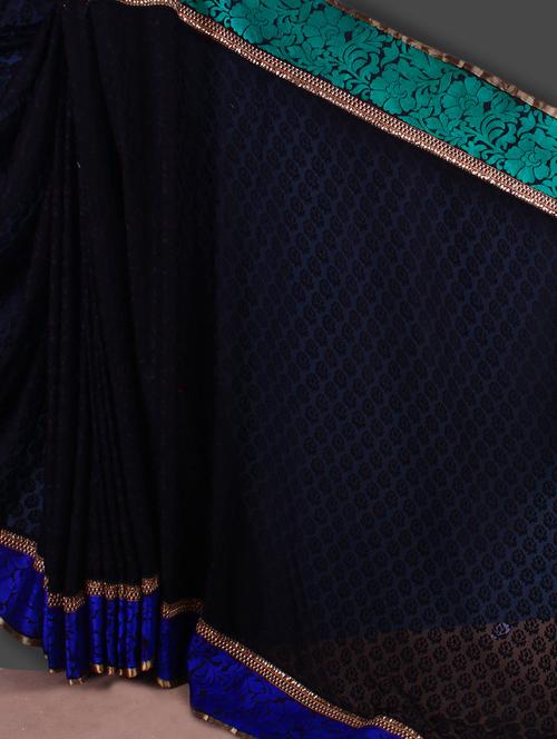 Black And Blue Embroidered Saree - 1064216 - Very Small Image - 1