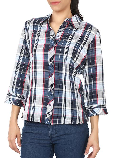 blue checkered cotton shirt - 10645218 - Standard Image - 1