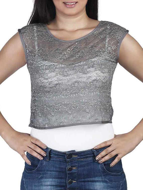 Sheer mesh overlay top - 10656134 - Zoom Image - 1