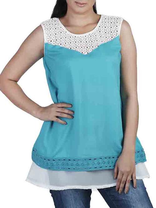 Lace panel yoke top - 10656337 - Standard Image - 1