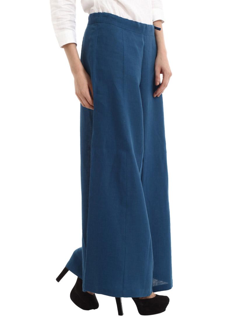 blue linen palazzos - 10700552 - Zoom Image - 2