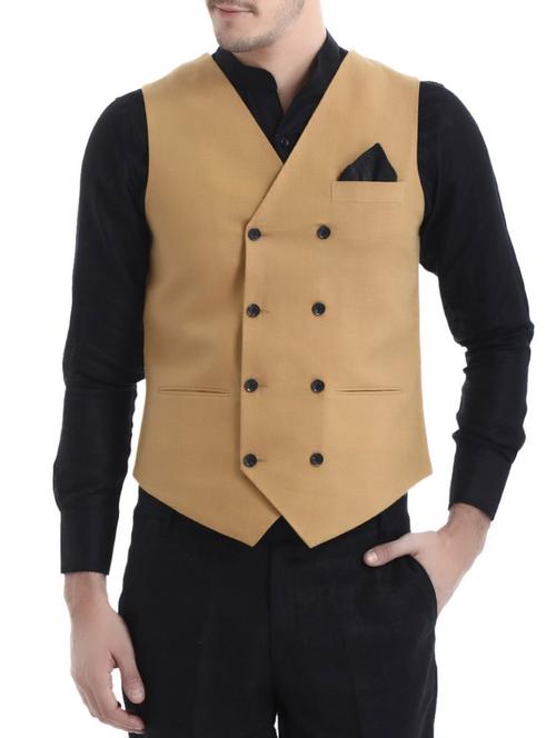 brown linen waist coat - 10700961 - Standard Image - 1