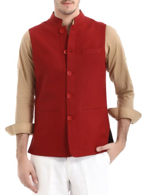 maroon linen jacket - 10700964 - Standard Image - 1