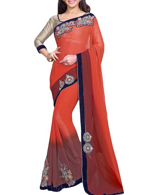 orange faux georgette saree - 10721998 - Standard Image - 1