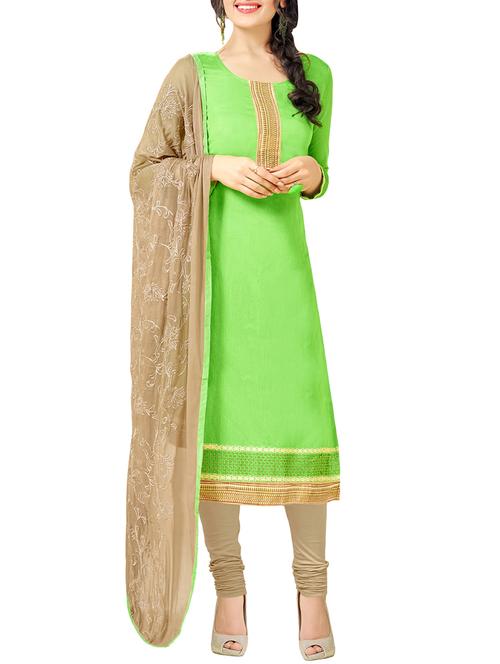 parrot green chanderi unstitched suit - 10738302 - Standard Image - 1