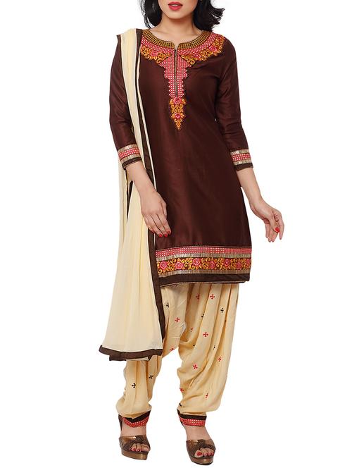 brown cotton blend patiyala suits unstitched suit - 10738332 - Very Small Image - 1