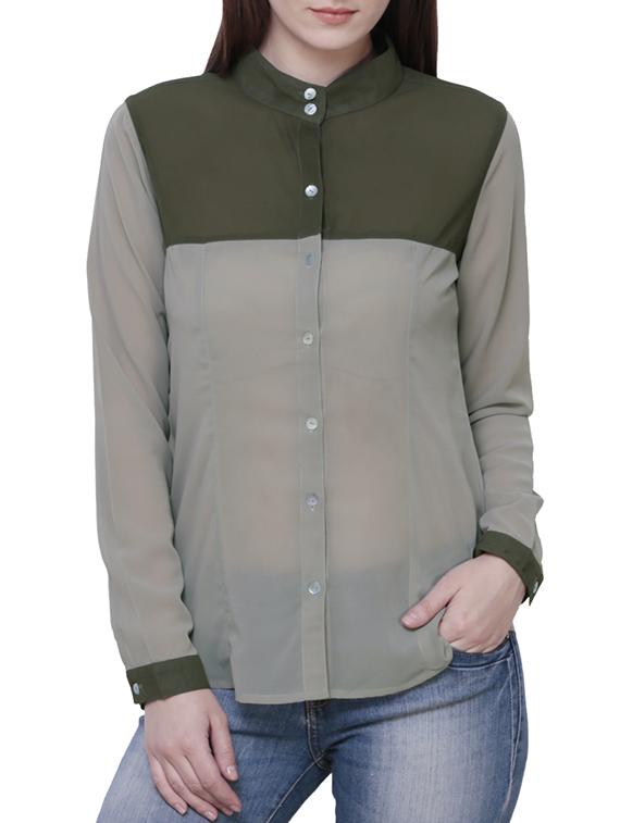solid green poly georgette shirt - 10740864 - Zoom Image - 1