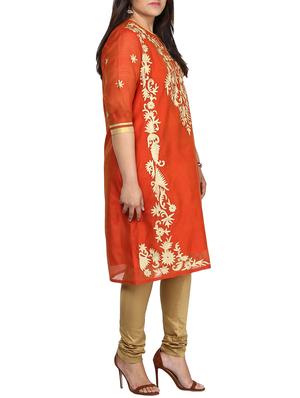 orange chanderi kurta - 10742737 - Standard Image - 2
