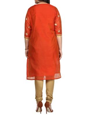 orange chanderi kurta - 10742737 - Standard Image - 3