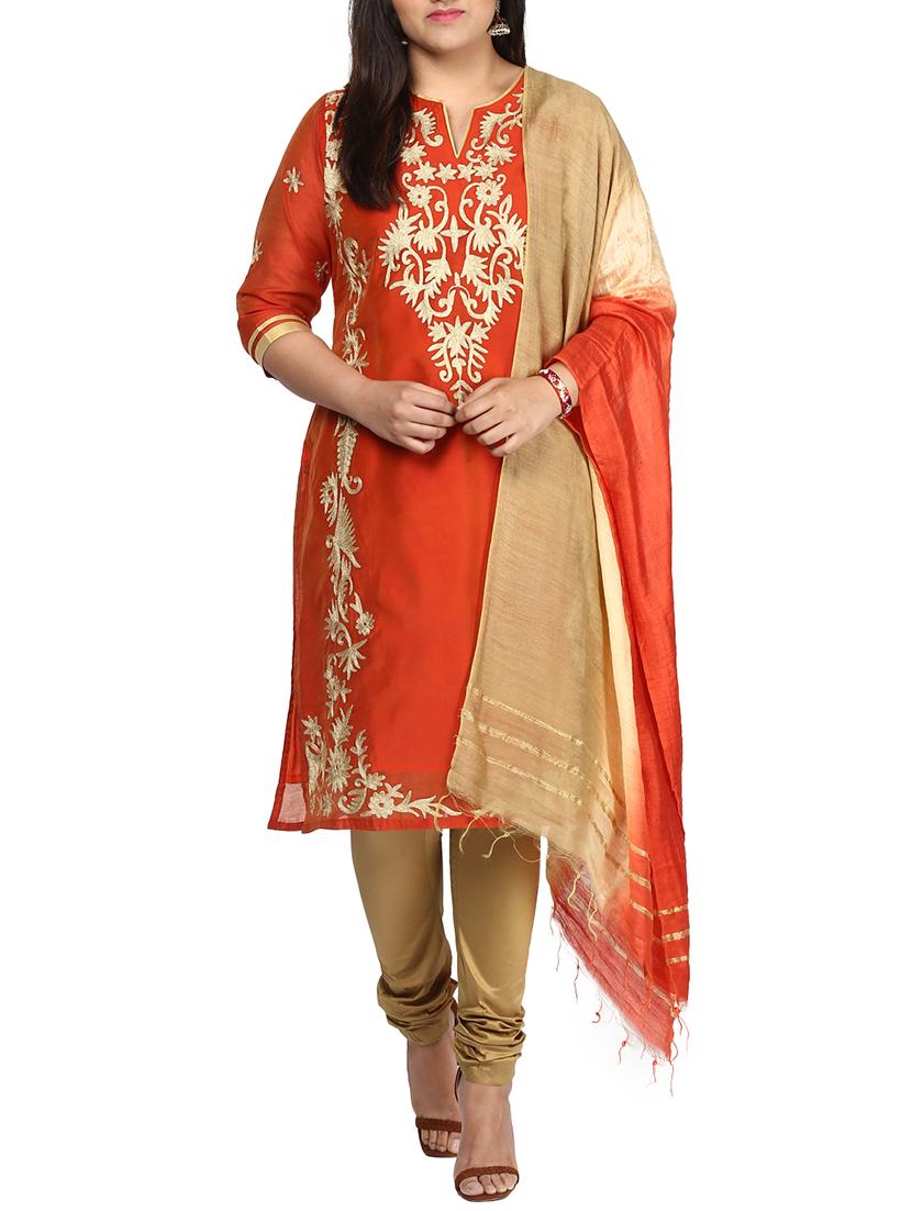 orange chanderi kurta - 10742737 - Zoom Image - 1