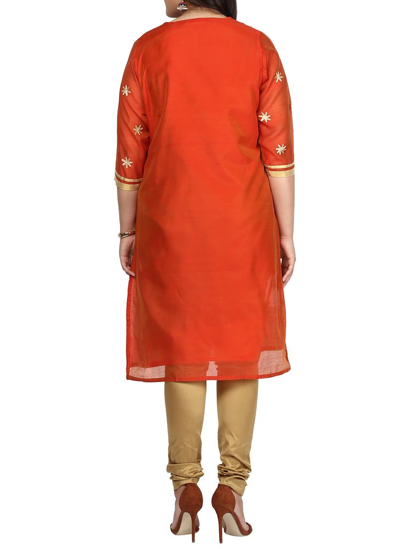 orange chanderi kurta - 10742737 - Zoom Image - 3