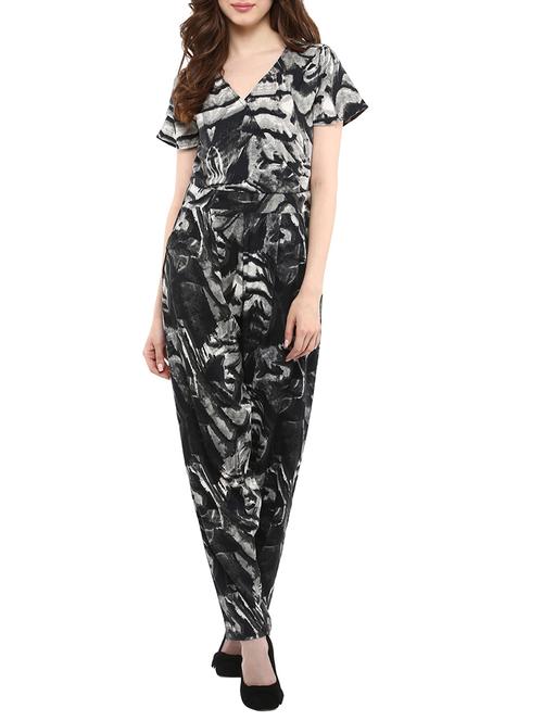 overlap neck full leg jumpsuit - 10742927 - Very Small Image - 1