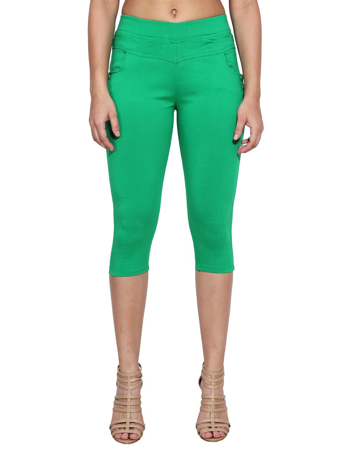 green naylon cotton lycra capris - 1074452 - Zoom Image - 1