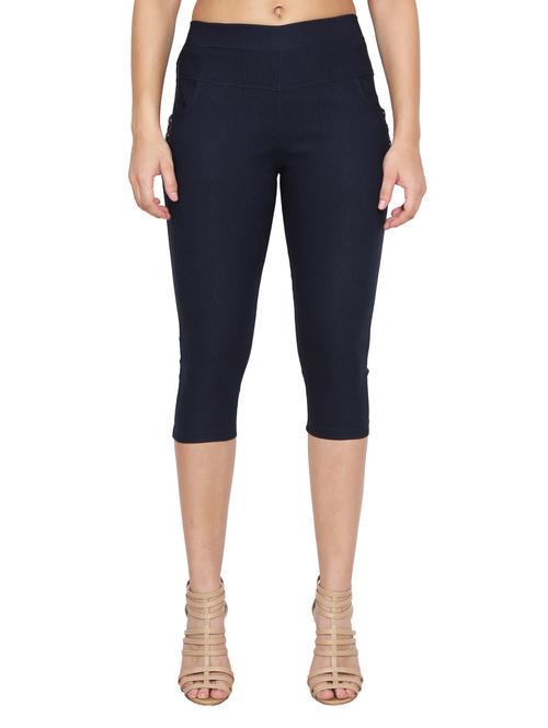 navyblue naylon cotton lycra capris - 1074455 - Standard Image - 1