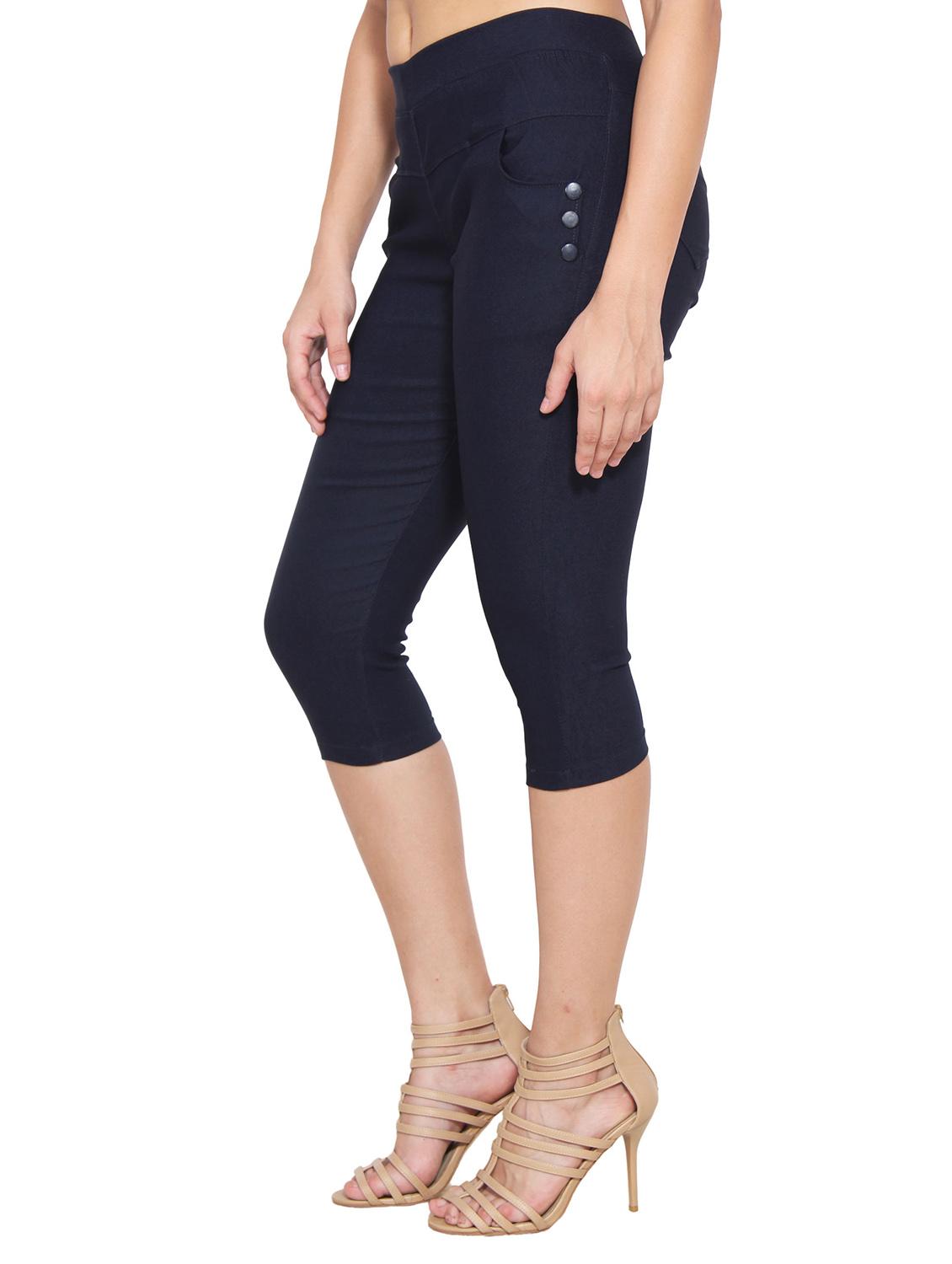 navyblue naylon cotton lycra capris - 1074455 - Zoom Image - 2