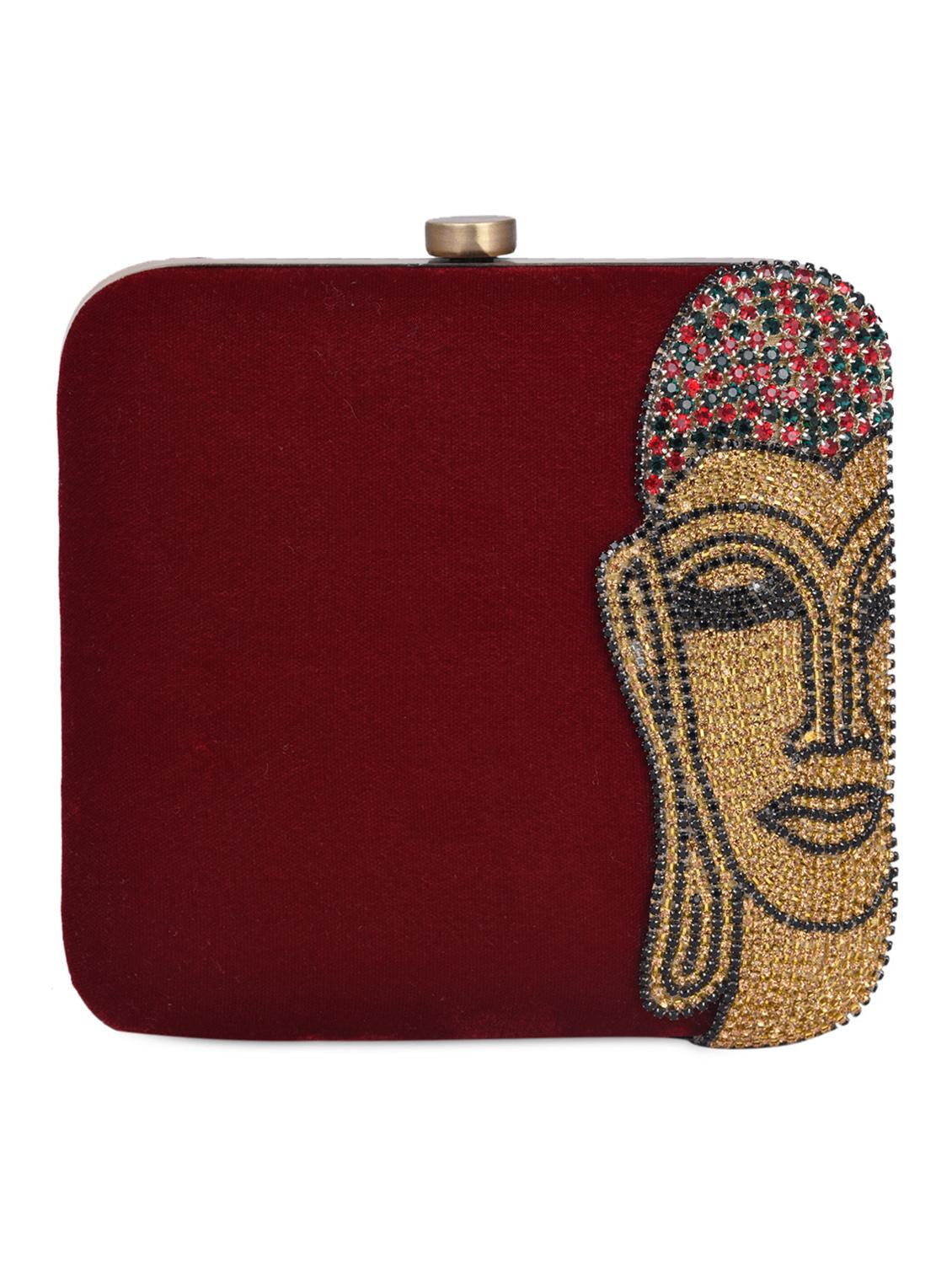 beaded buddha embellished velvet clutch bag - 1075708 - Zoom Image - 1