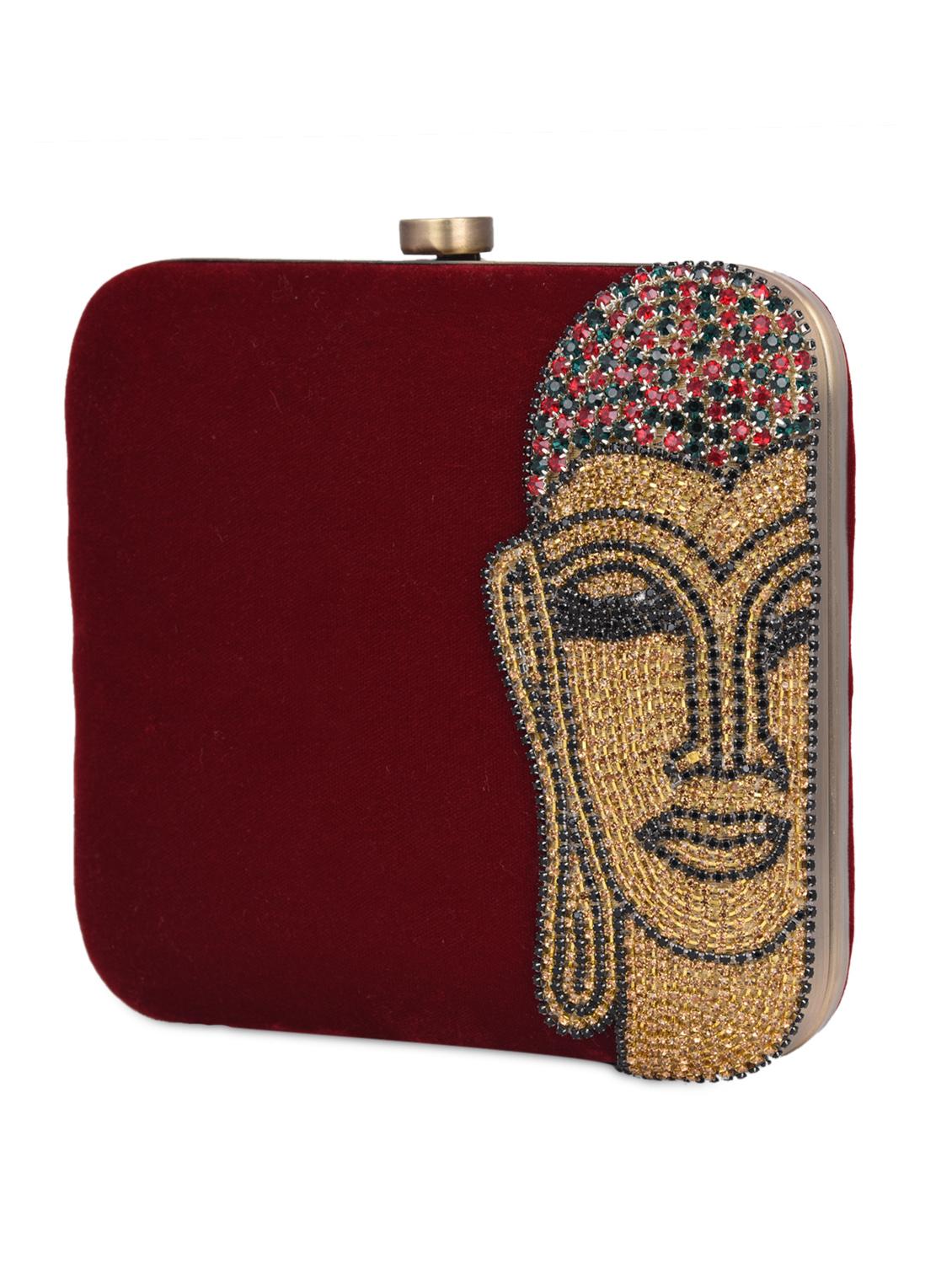 beaded buddha embellished velvet clutch bag - 1075708 - Zoom Image - 5