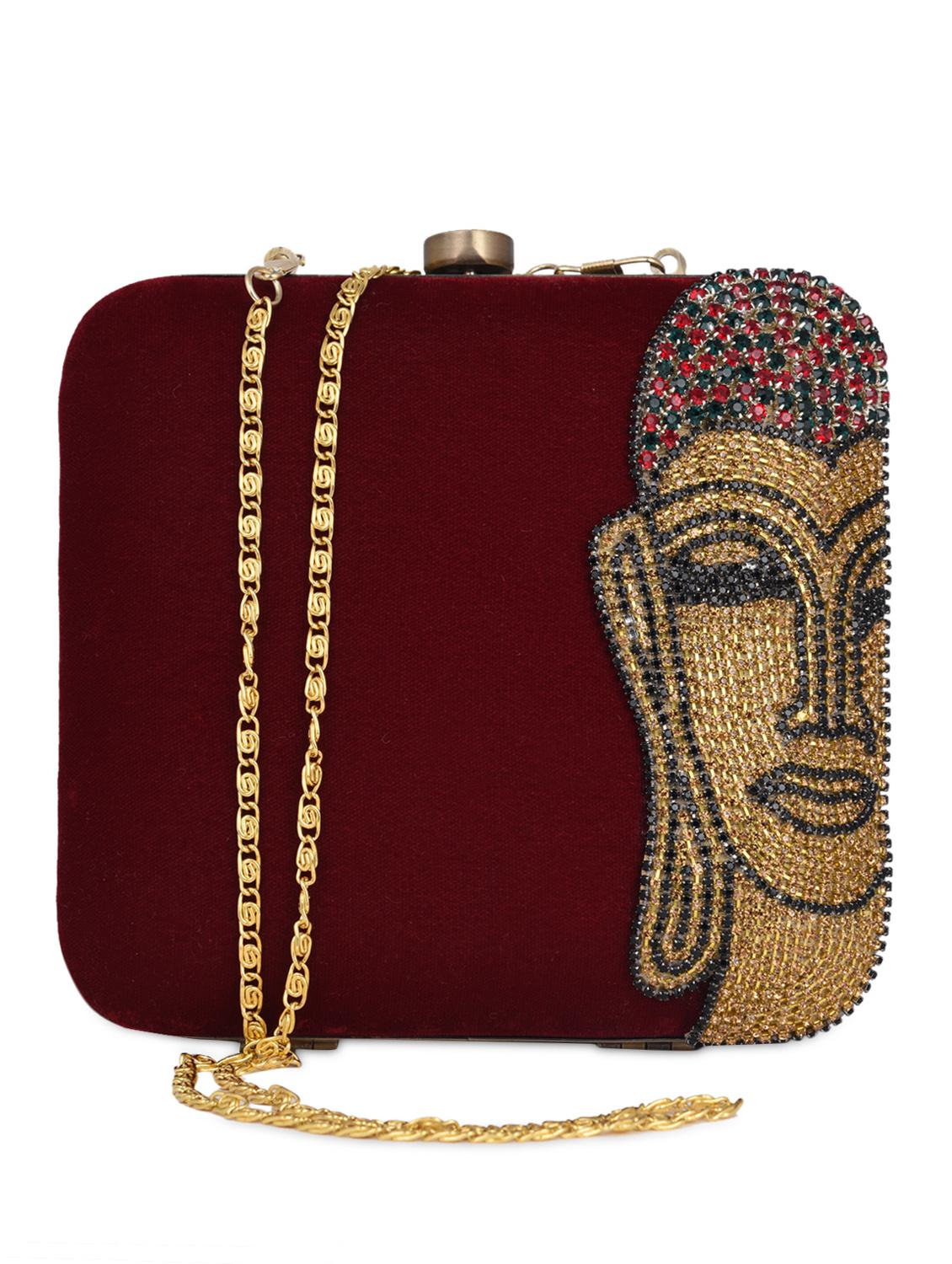 beaded buddha embellished velvet clutch bag - 1075708 - Zoom Image - 6