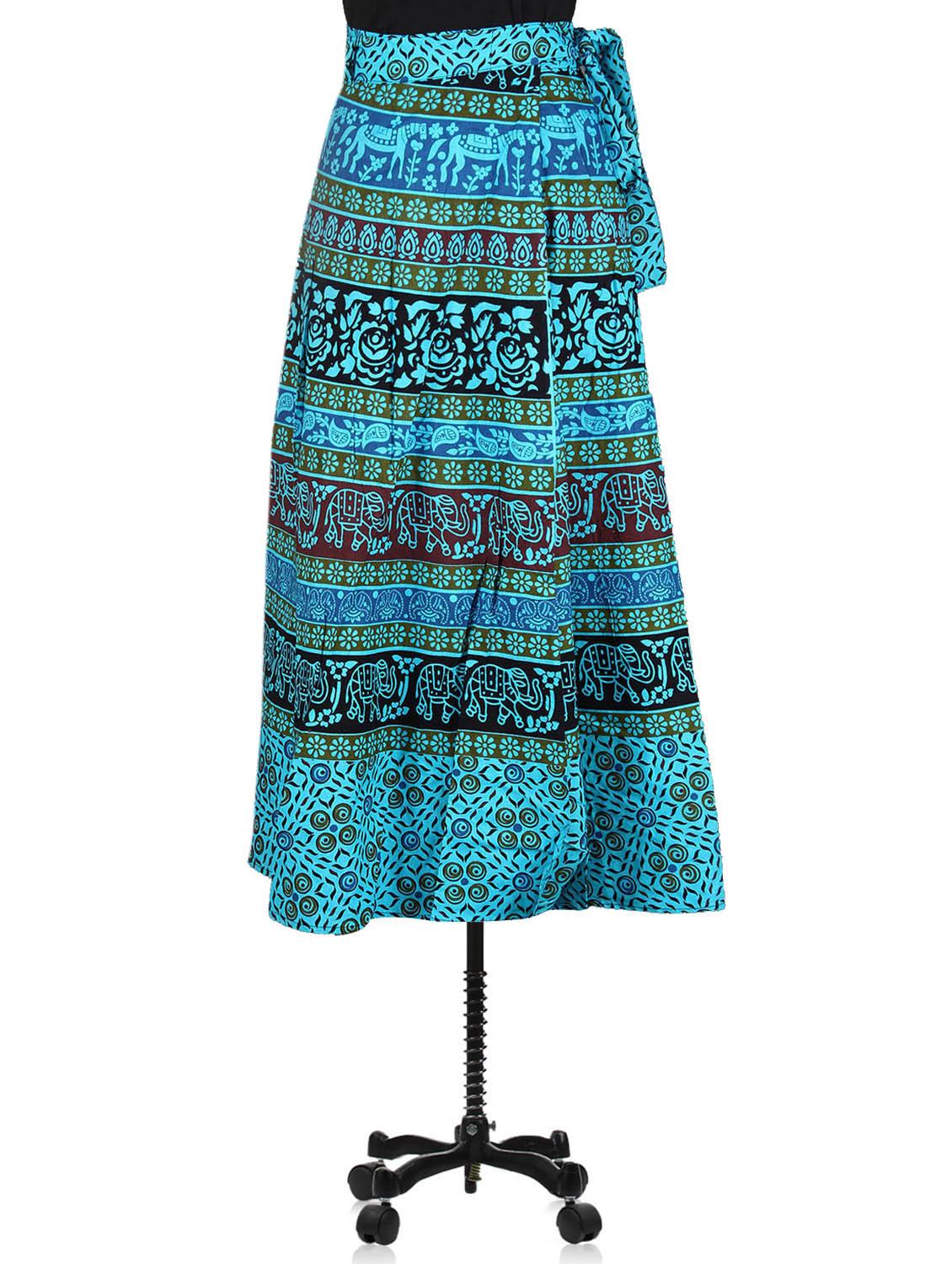 jaipuri printed cotton long wrap skirt - 1076170 - Zoom Image - 2