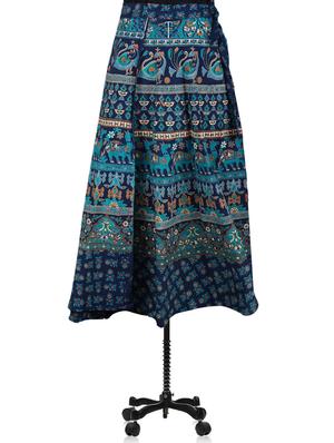 blue jaipuri printed cotton long wrap skirt - 1076172 - Standard Image - 2