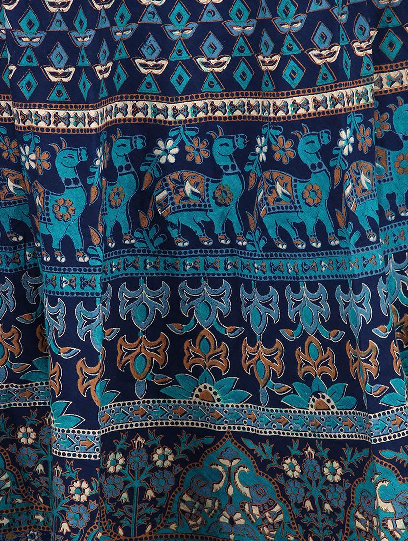 blue jaipuri printed cotton long wrap skirt - 1076172 - Zoom Image - 3