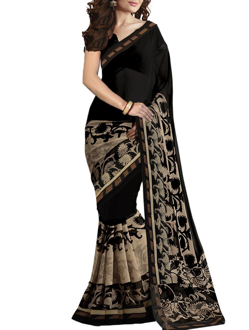 black georgette printed saree with blouse - 10764753 - Zoom Image - 1