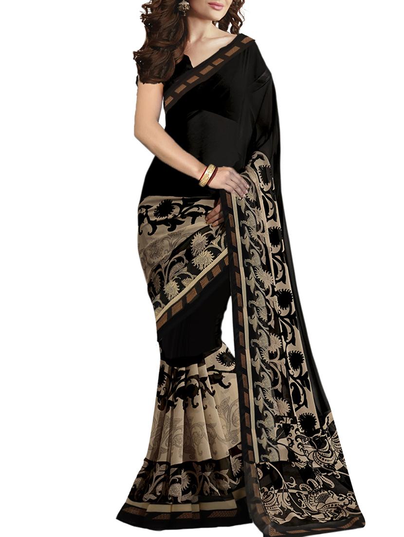 black georgette printed saree with blouse