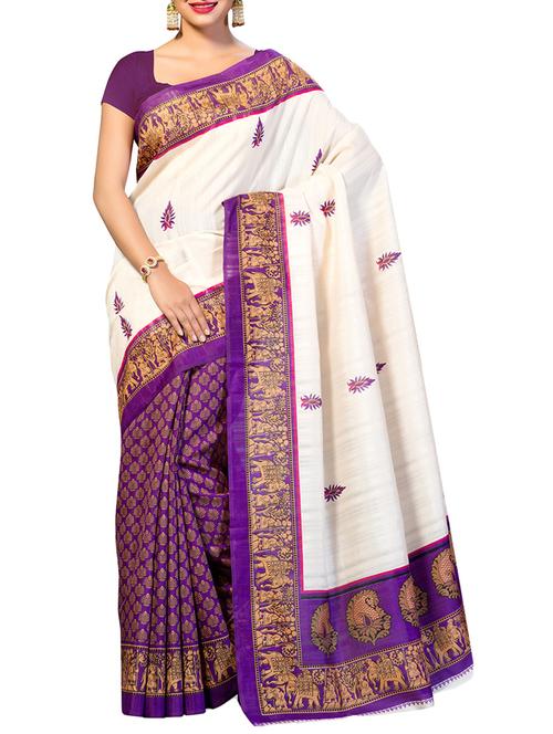 contrast bordered art silk half & half saree with blouse - 10765940 - Standard Image - 1