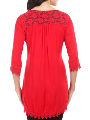 red lace yoke & hem viscose top - 1077950 - Standard Image - 3