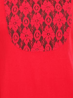 red lace yoke & hem viscose top - 1077950 - Standard Image - 4