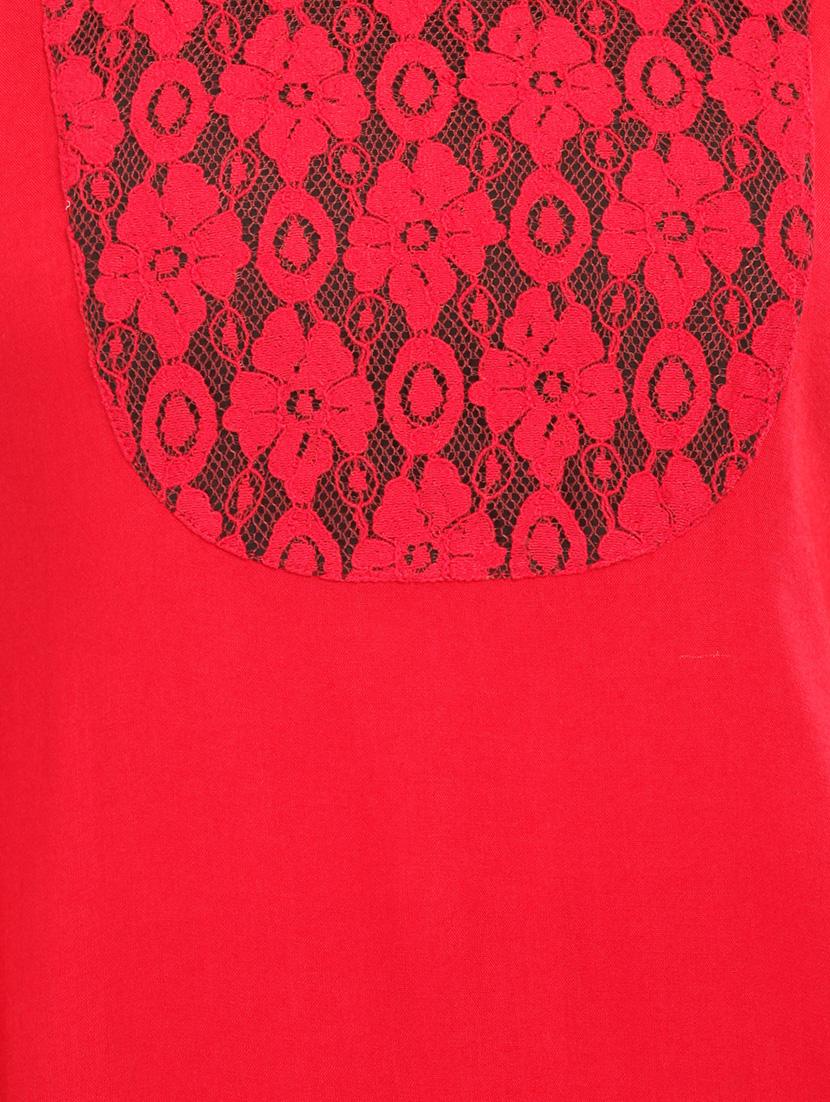 red lace yoke & hem viscose top - 1077950 - Zoom Image - 4
