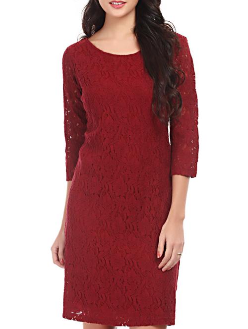 maroon back zip lace dress - 1077952 - Standard Image - 1