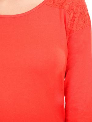 solid tangerine lace yoke cotton top - 1078011 - Standard Image - 4