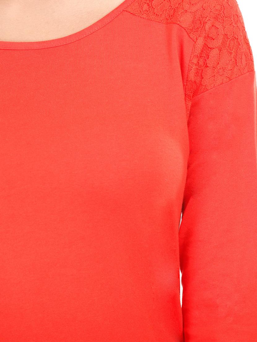 solid tangerine lace yoke cotton top - 1078011 - Zoom Image - 4