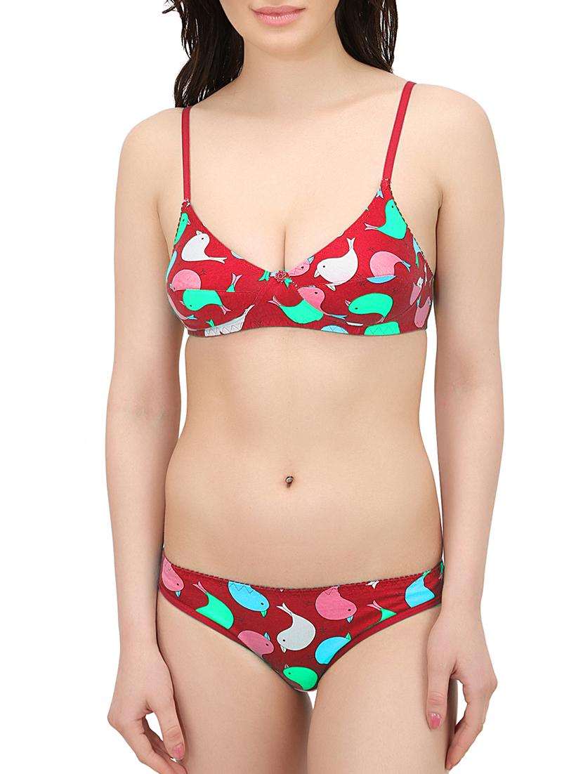 red cotton bras and panty set - 10780181 - Zoom Image - 1