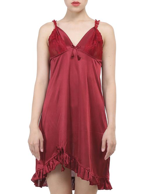 maroon satin sleepshirts & nighty - 10796535 - Standard Image - 1