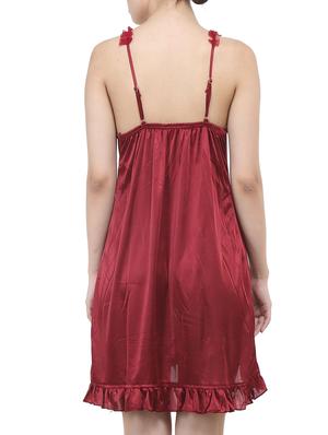 maroon satin sleepshirts & nighty - 10796535 - Standard Image - 3