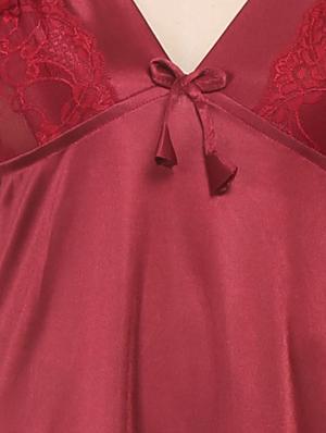 maroon satin sleepshirts & nighty - 10796535 - Standard Image - 4