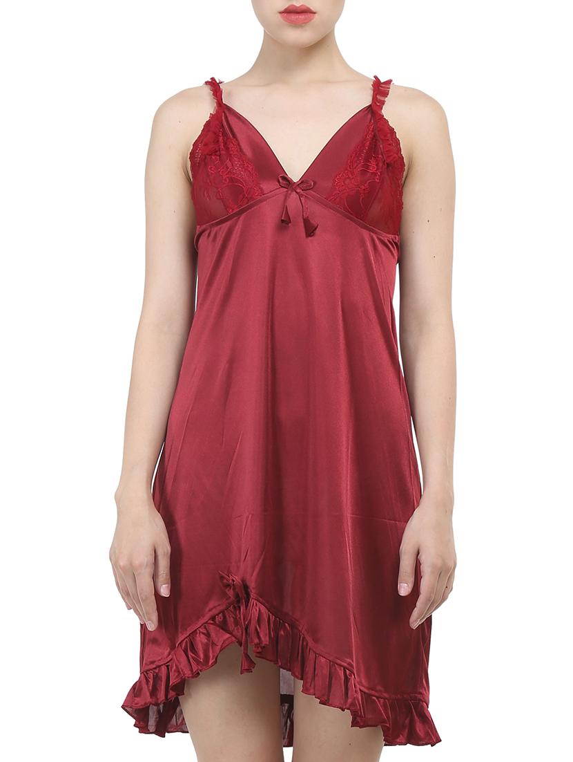 maroon satin sleepshirts & nighty - 10796535 - Zoom Image - 1