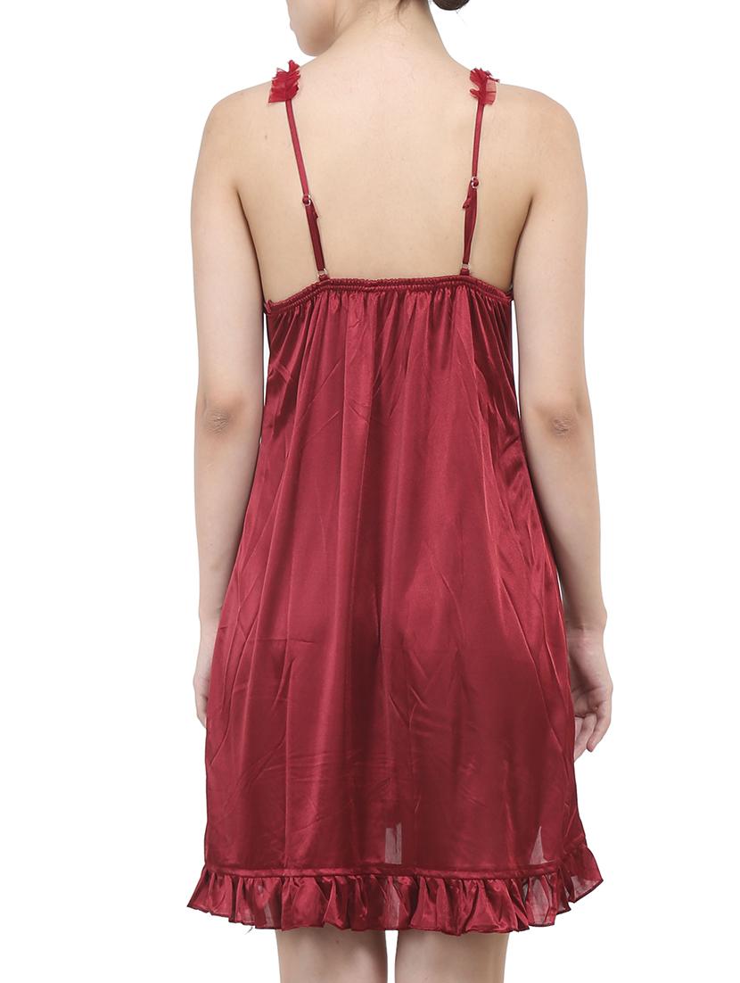 maroon satin sleepshirts & nighty - 10796535 - Zoom Image - 3