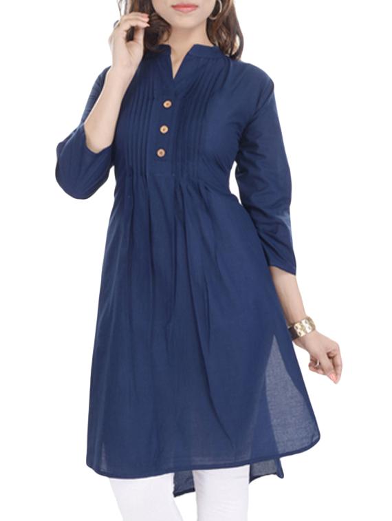 blue cotton solid straight kurta - 10806853 - Zoom Image - 1