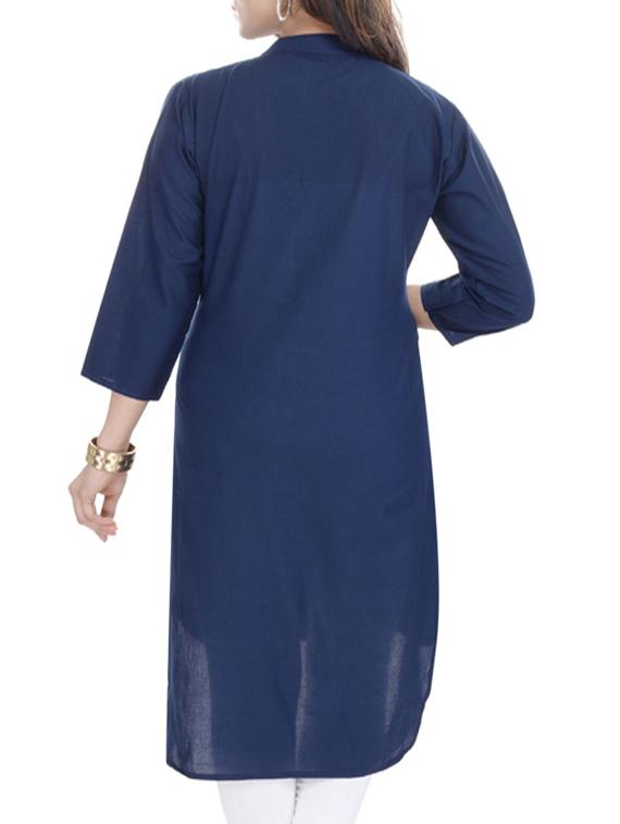 blue cotton solid straight kurta - 10806853 - Zoom Image - 2