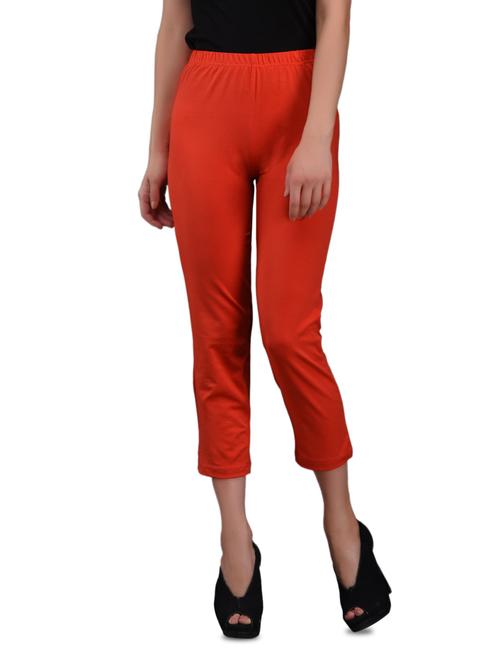 red cotton knit lycra 3/4 leggings - 1081323 - Standard Image - 1