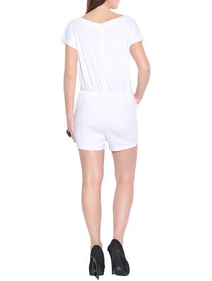 white cotton lycra boat neck romper - 1081328 - Standard Image - 3