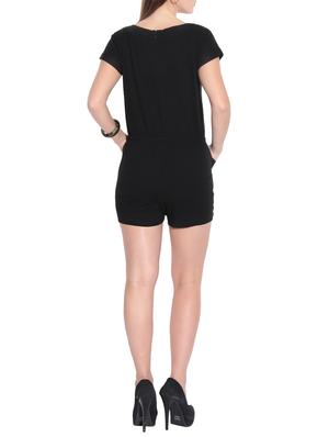 black cotton lycra boat neck romper - 1081329 - Standard Image - 3